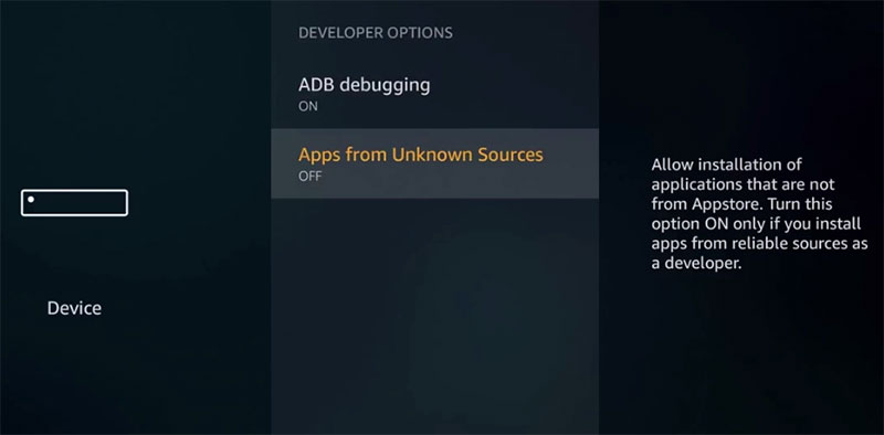 Firestick adb debugging and apps from unknown sources