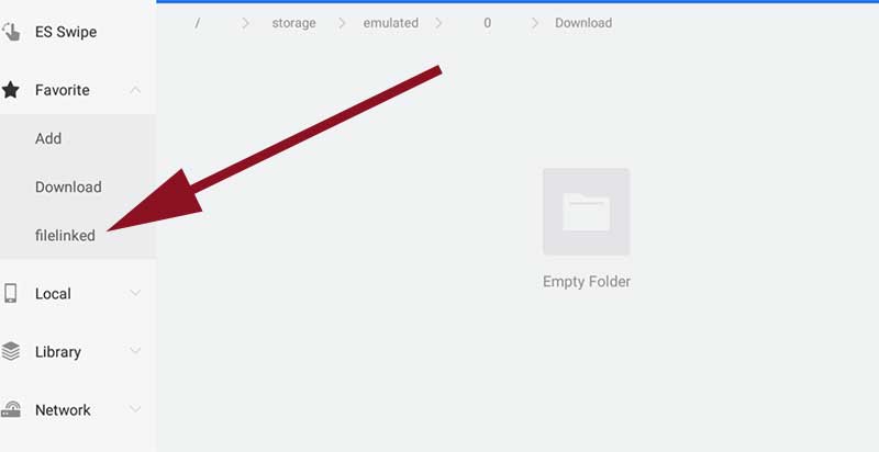 click filelinked favorite link on es file explorer