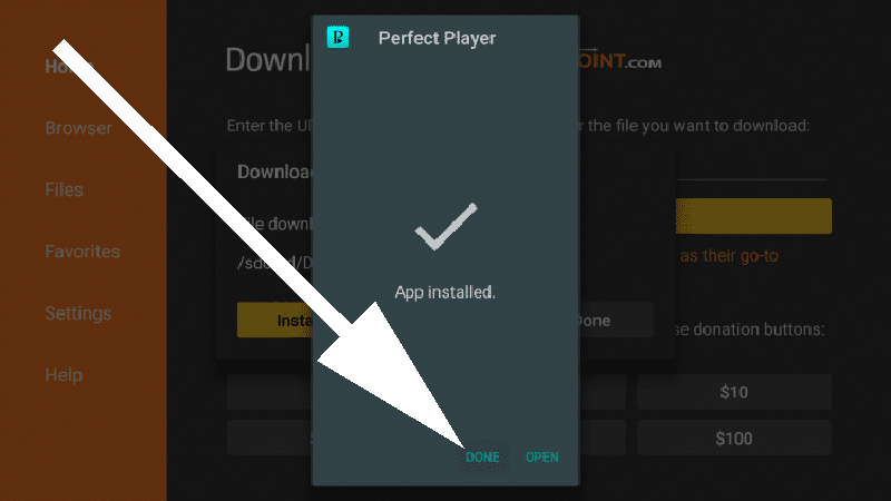 perfect player installation completed on fire tv