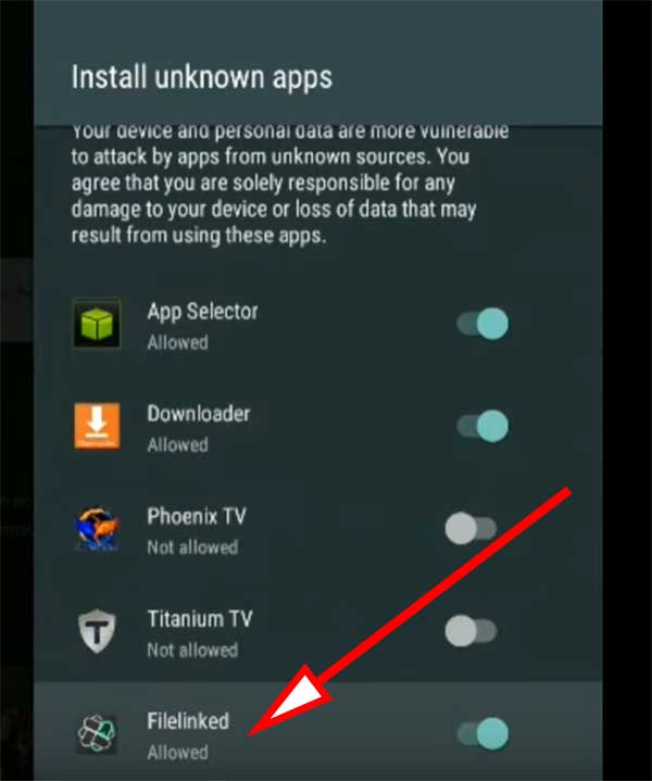 Allow Unknown Sources Filelinked Android TV