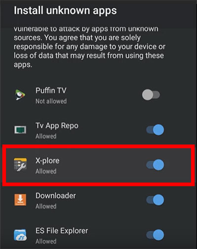 Install Unknown Apps X-Plore Android TV