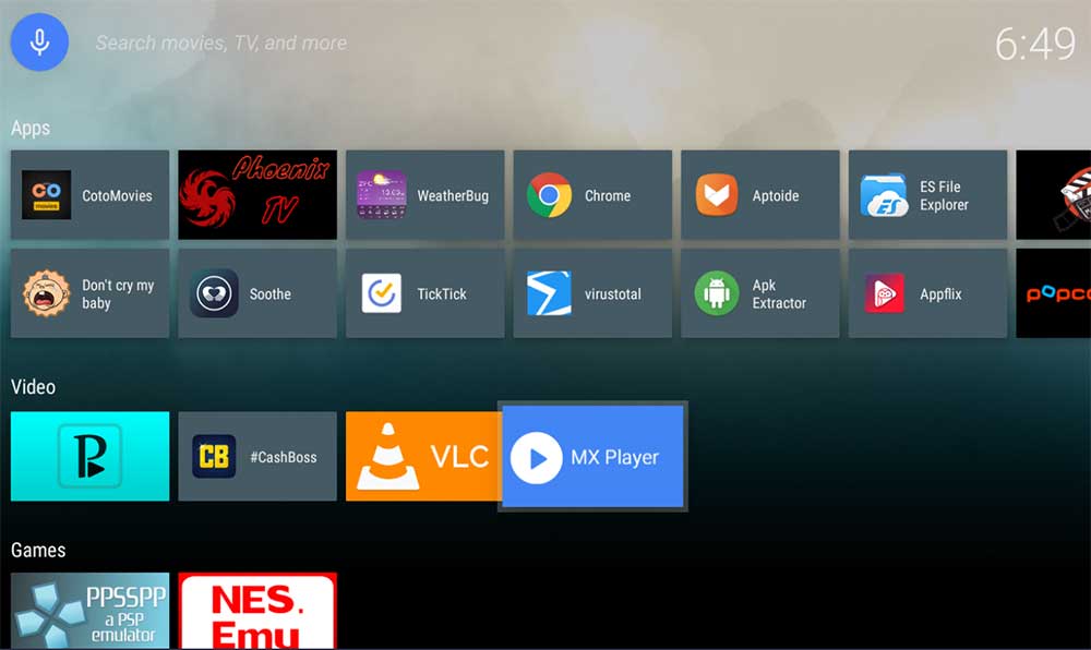 LeanBack launcher home screen