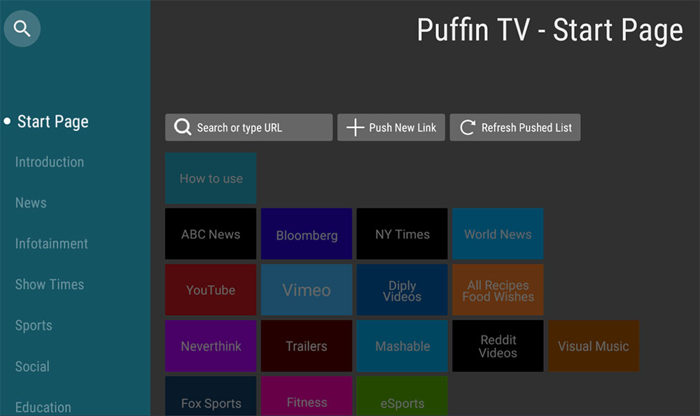 Puffin TV Start Page