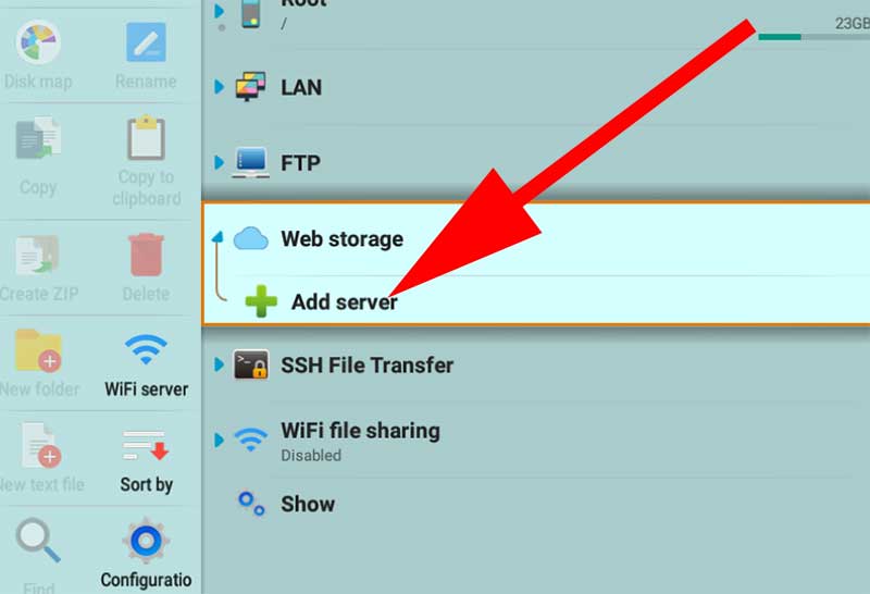 X plore add web Storage server