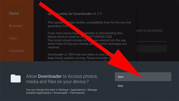 Allow Permissions for Downloader Fire Stick