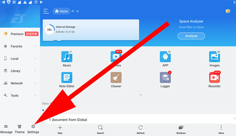 Go to settings ES File Explorer