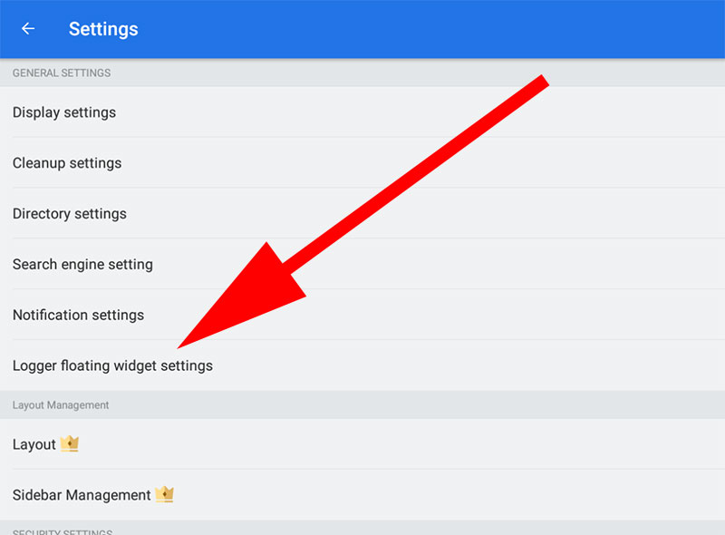 Logger Floating Widget Settings ES File Explorer