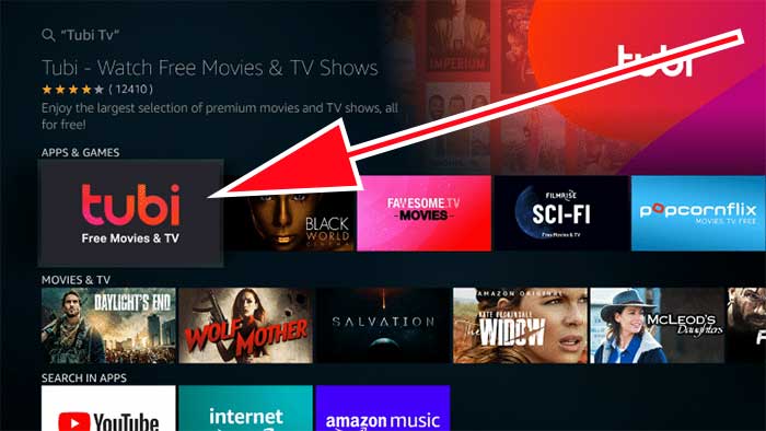 Tubi TV search result on Fire TV