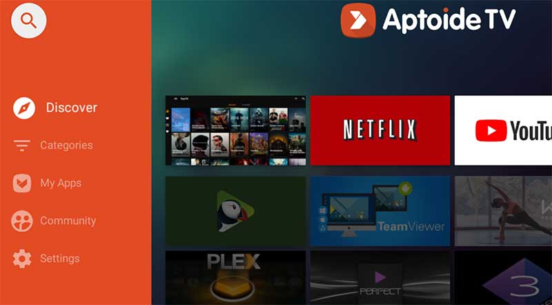 Aptoide TV home screen