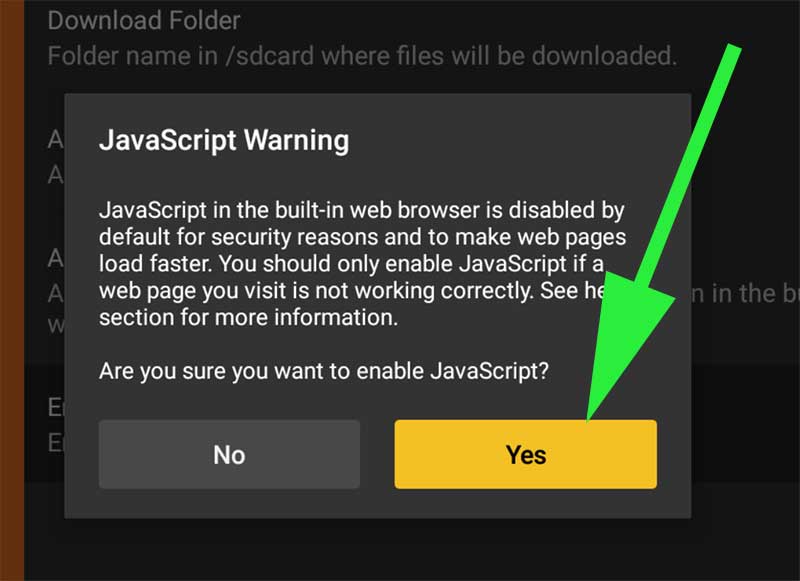 Click yes to Enable JavaScript Downloader