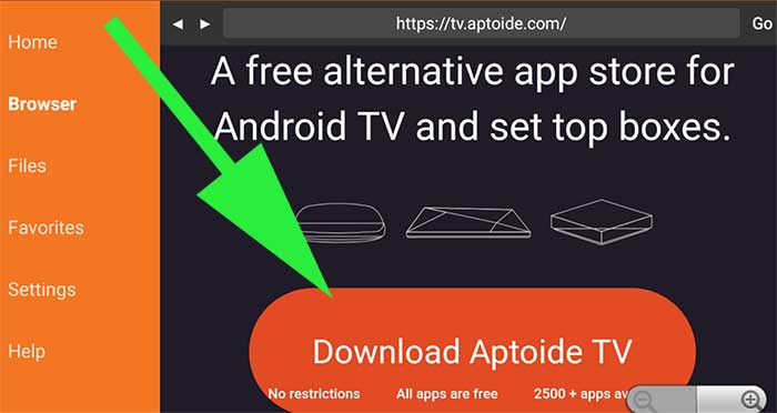 Download Aptoide TV using Downloader