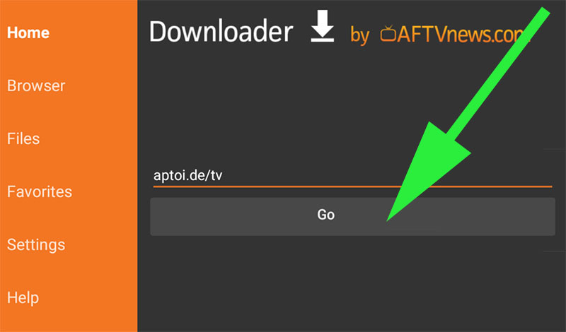Go to Aptoide TV website using Downloader