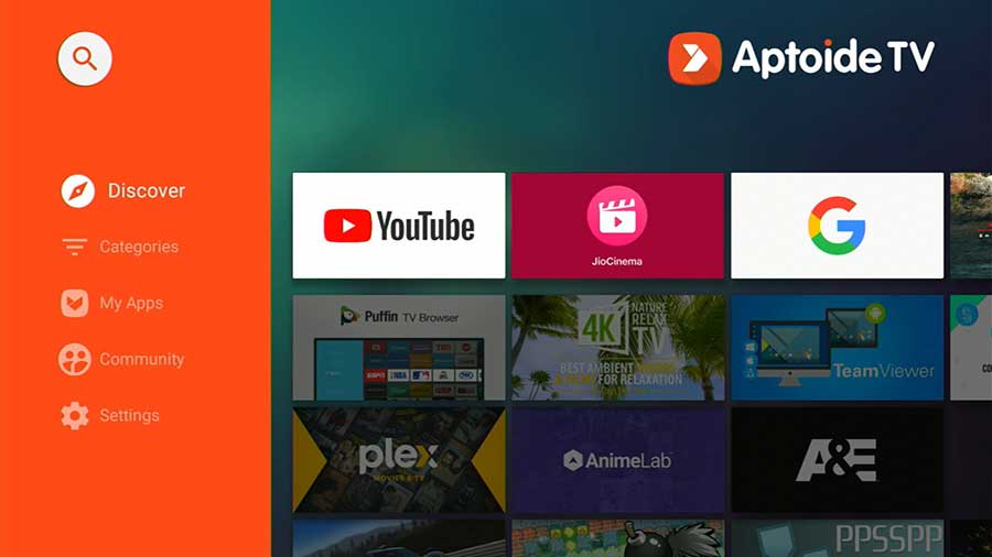 aptoide TV home screen