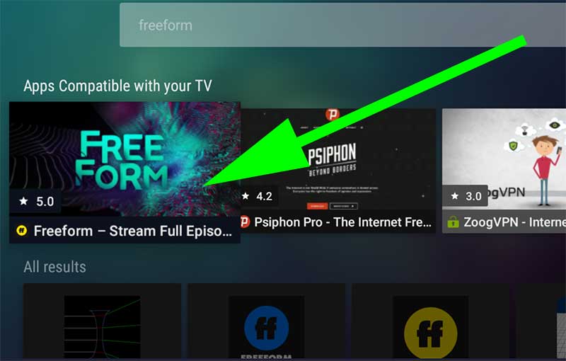 FreeForm search on Aptoide TV