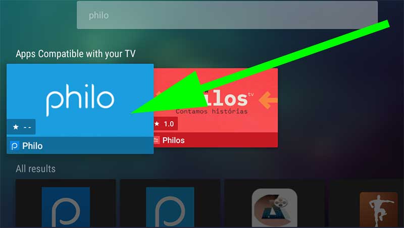 Philo TV app Search on Android TV