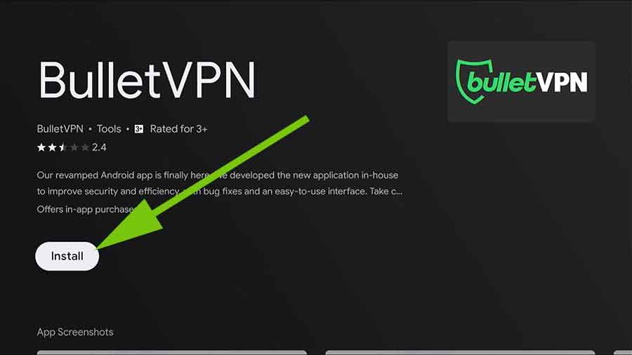 Install BulletVPN VPN app on Android TV