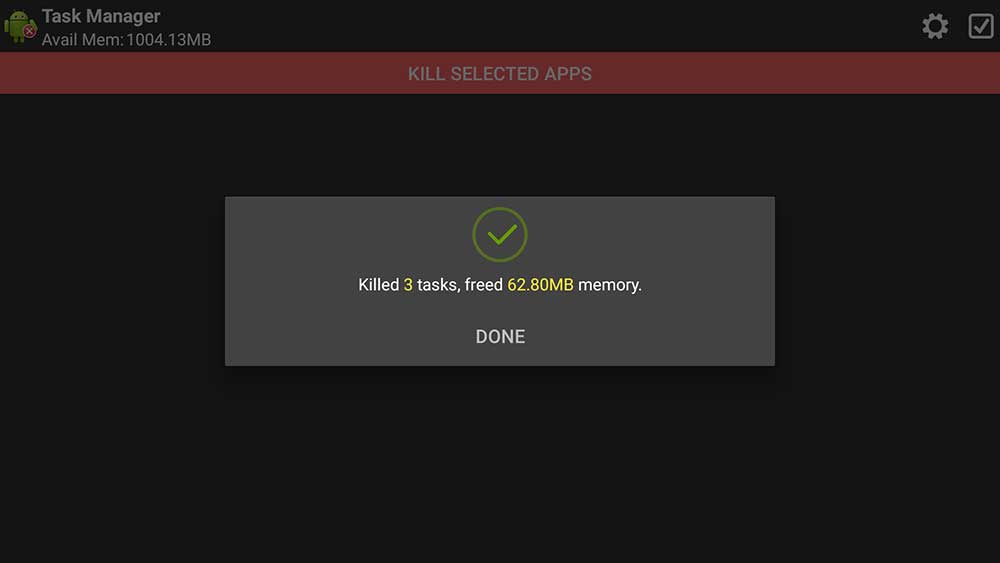 task manager freed RAM android tv