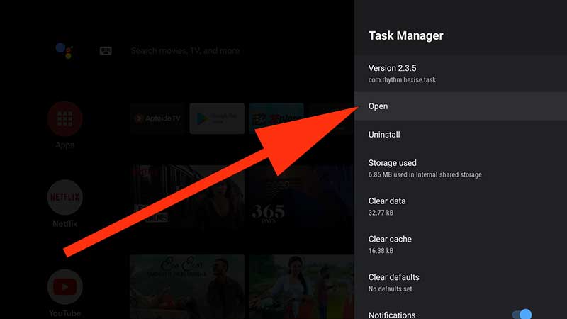 open task manger Android tv