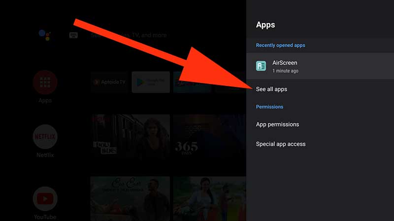 see all apps Android tv