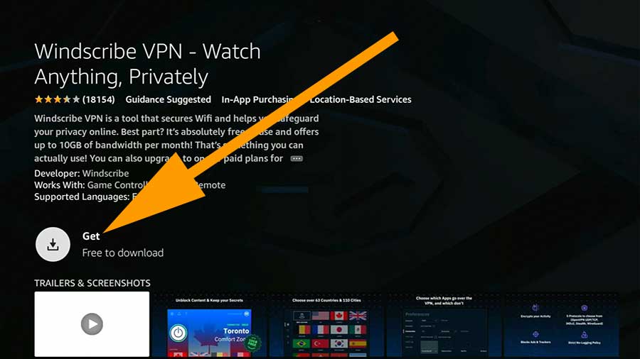 Download Windscribe VPN fire TV