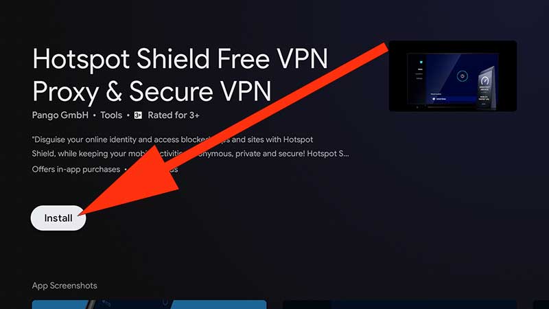 Install Hotspot Shield TV VPN - Android TV