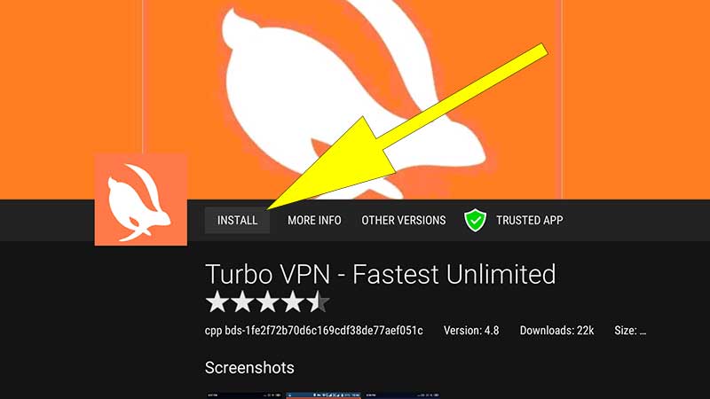 Install turbo VPN Android TV