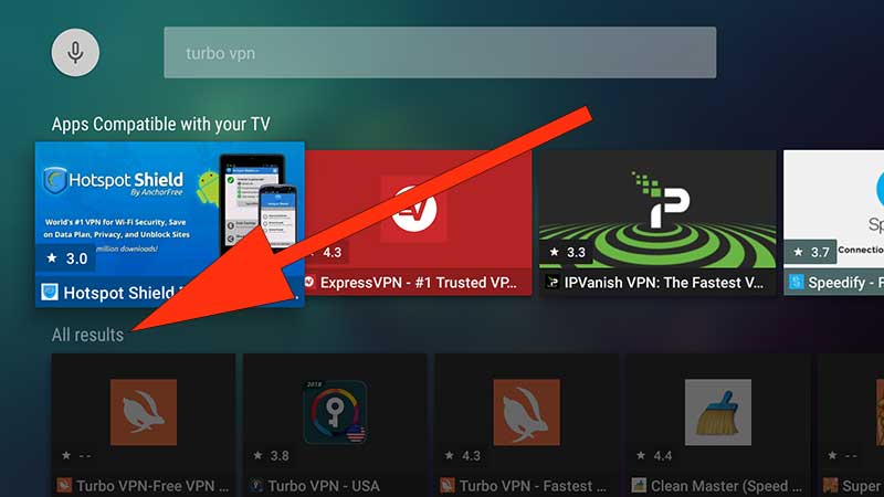 Turbo VPN Aptoide TV all results