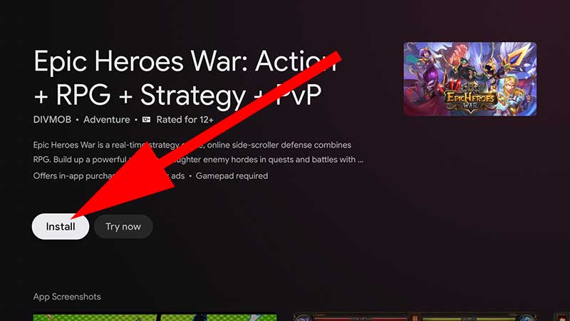 Install Epic Heroes war Android TV