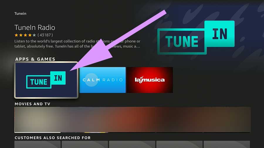 Install TuneIn Radio Amazon Fire TV Stick