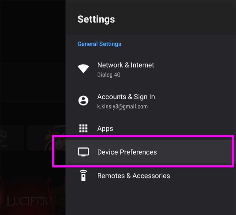 Device preferences Android TV