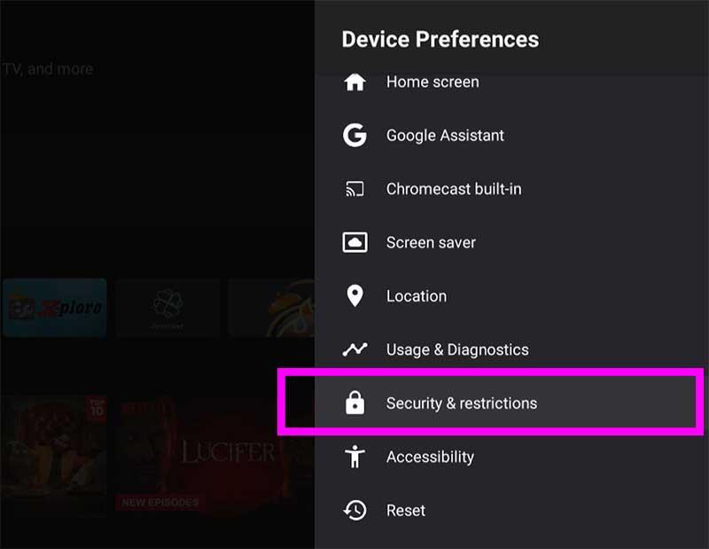 Security and Restrictions Android TV