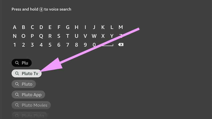 Search PLuto TV on Fire TV