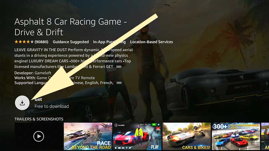 Download Asphalt 8 for Firestick