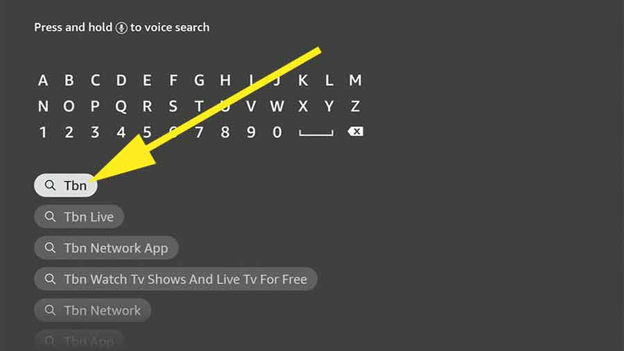 Search TBN on Fire TV