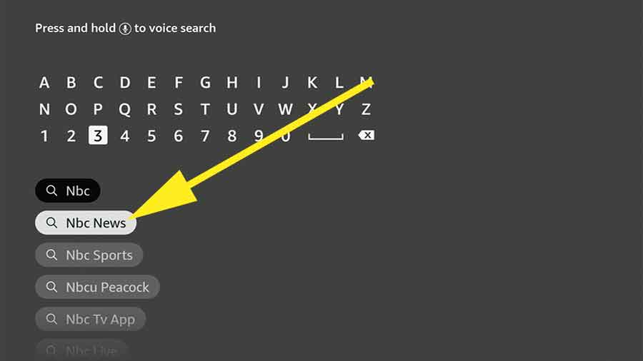 Search NBC News app on Fire TV