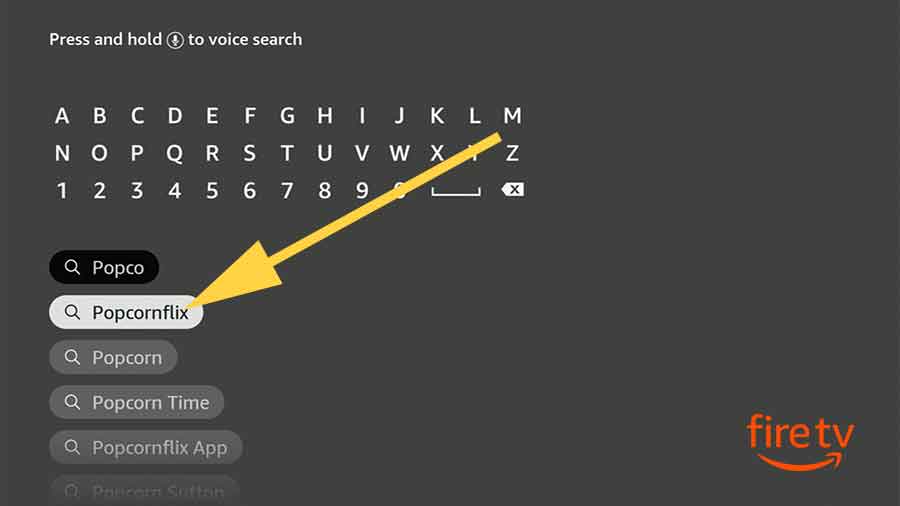 Search popcornflix on fire TV