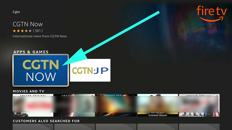 Select CGTN from search results Fire TV