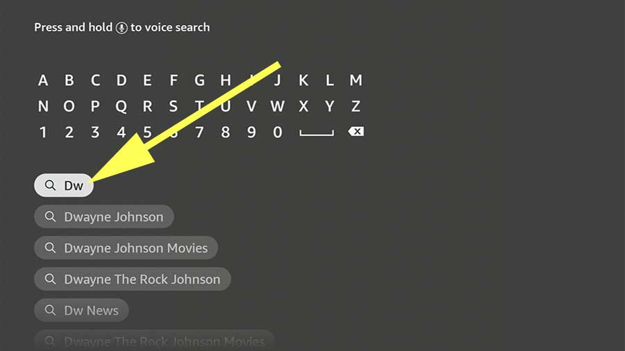 Search DW on Firestick App store