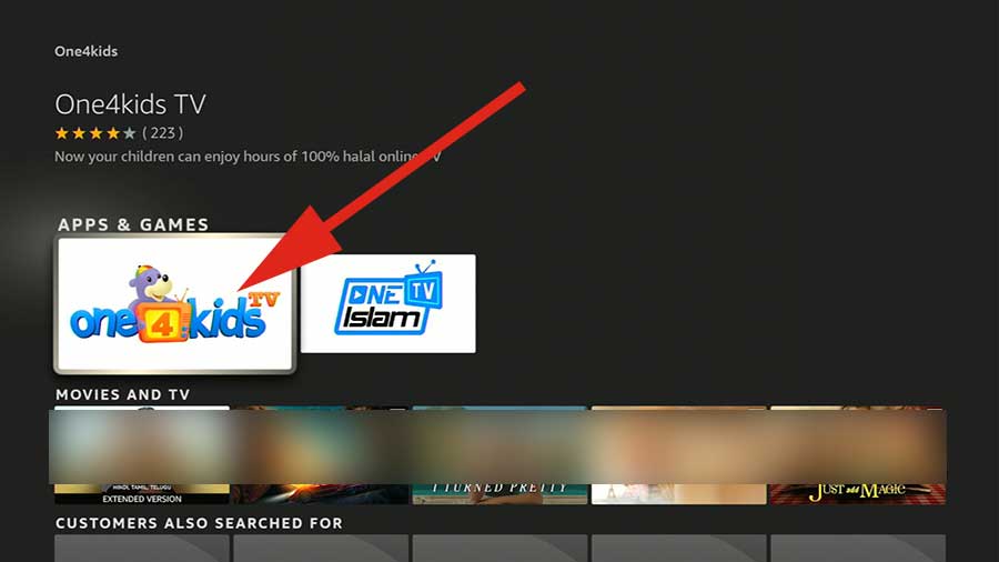 Select One4Kids app from App store of Fire TV