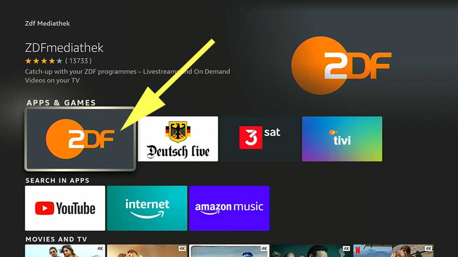 Select ZDFMediathek app firestick