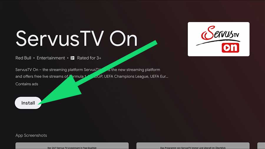 Install Servus TV sports App on TV