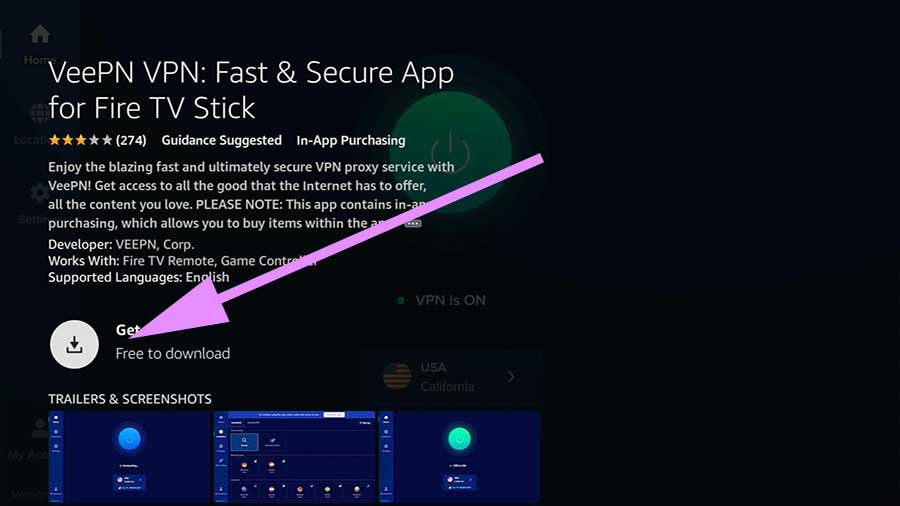 Install VeePN VPN app on Amazon Fire TV