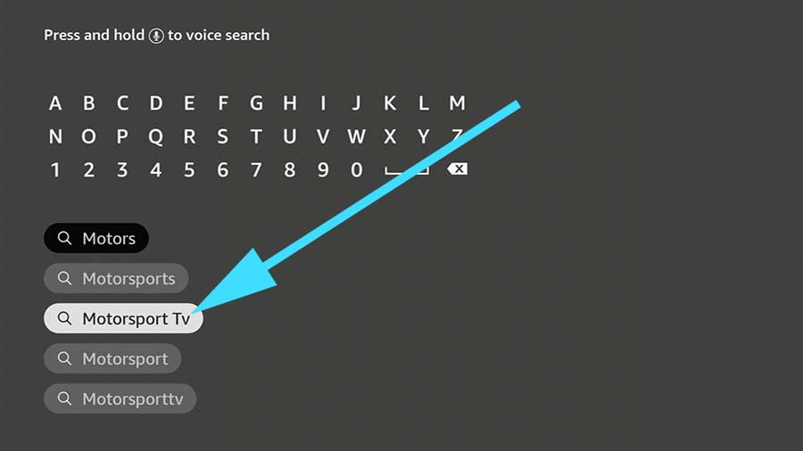 Search motorsport TV on fire TV