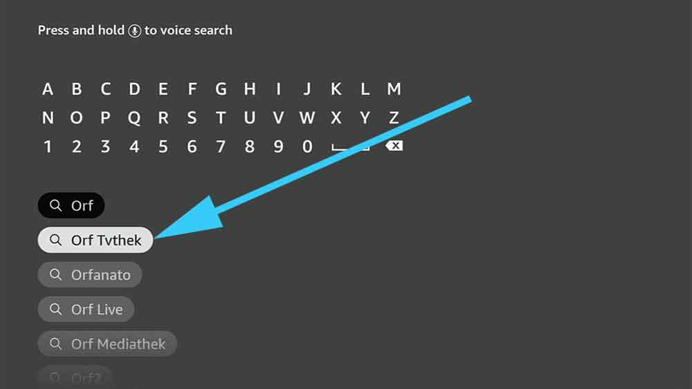 Search ORFTVthek on Fire TV