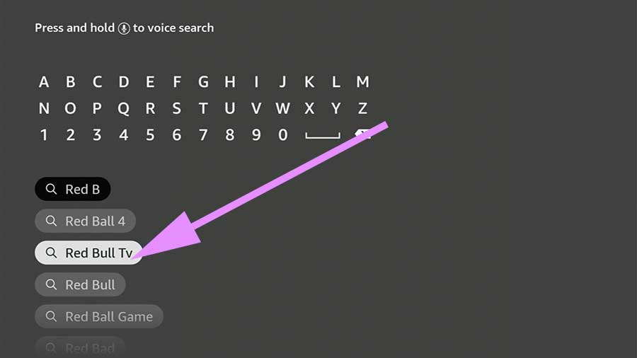 Search red bull TV on Fire TV
