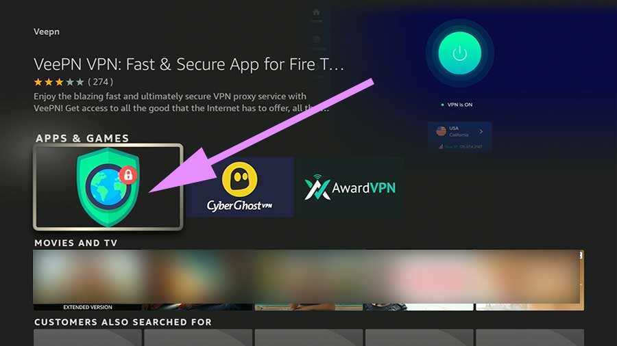 Select VeePN VPN app fire TV
