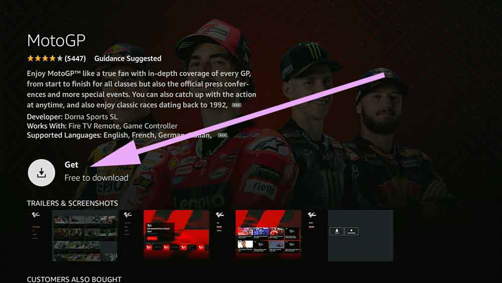 Install MotoGp app on Amazon Fire TV