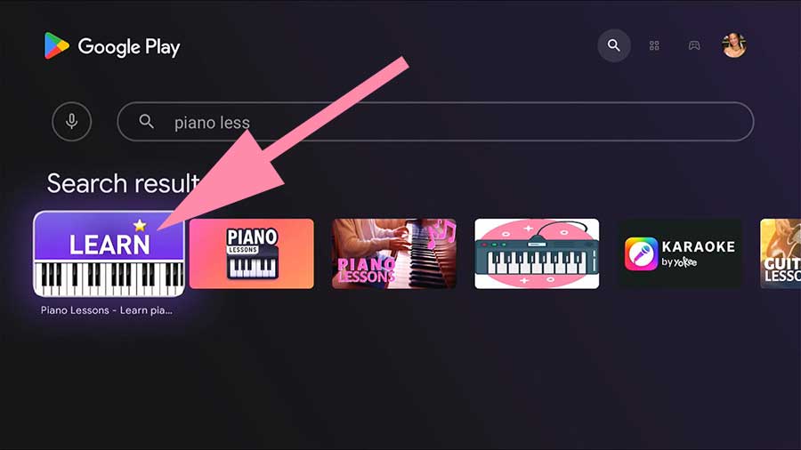 Piano Lessons app for Android TV