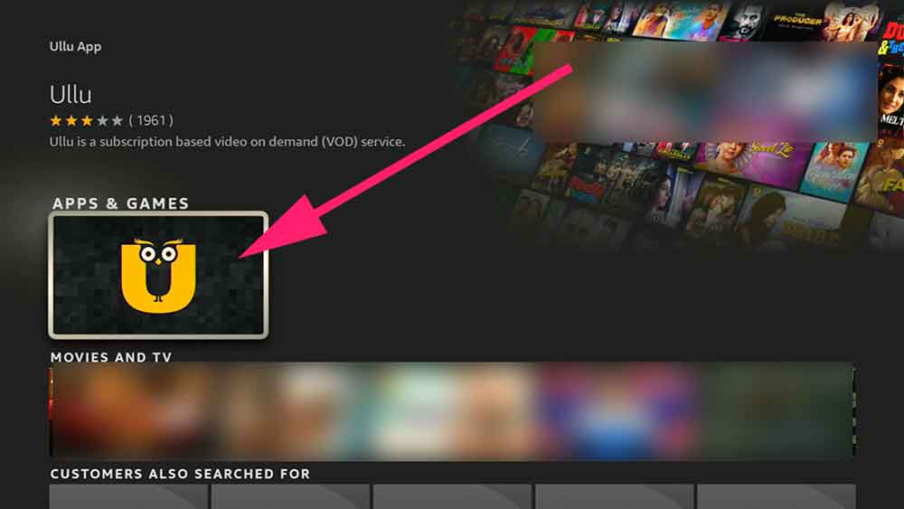 Select Ullu app from search results of Fire TV