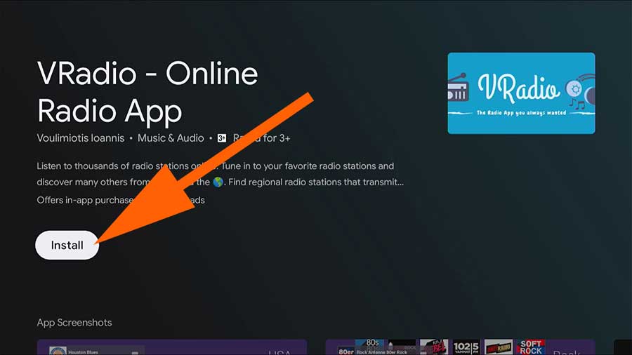 Install Online Radio app Vradio on Android TV